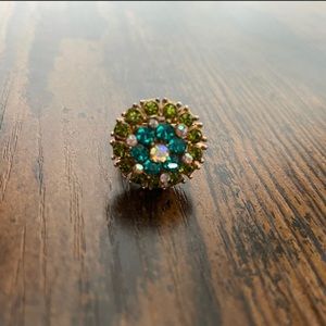 Gold Turquoise Green Ring, Adjustable